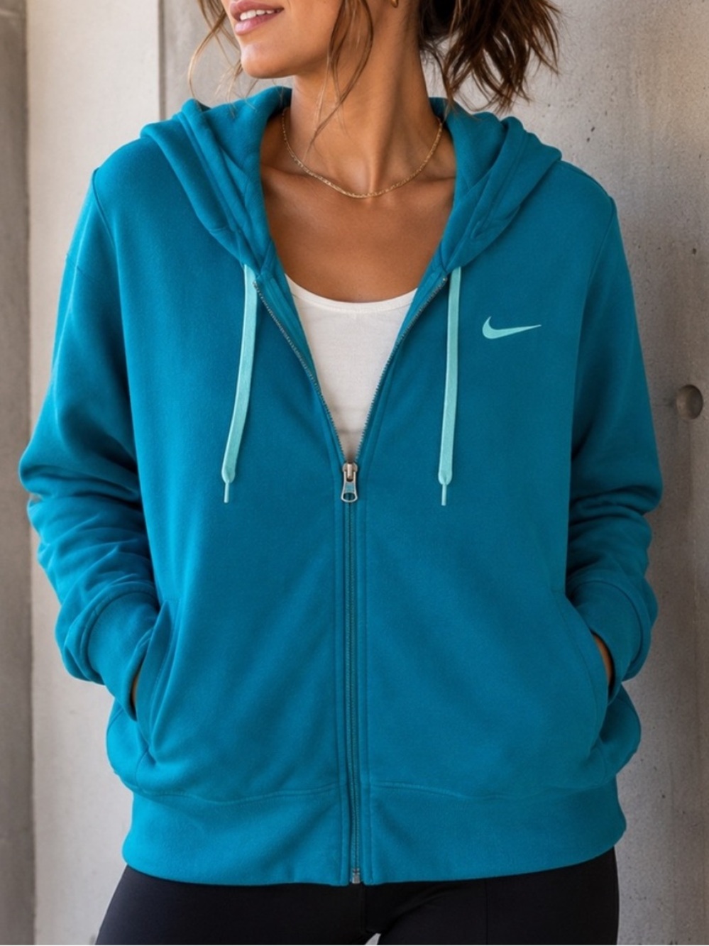 Nike Teal Zip-Up Hoodie with Light Blue Accents - Women's